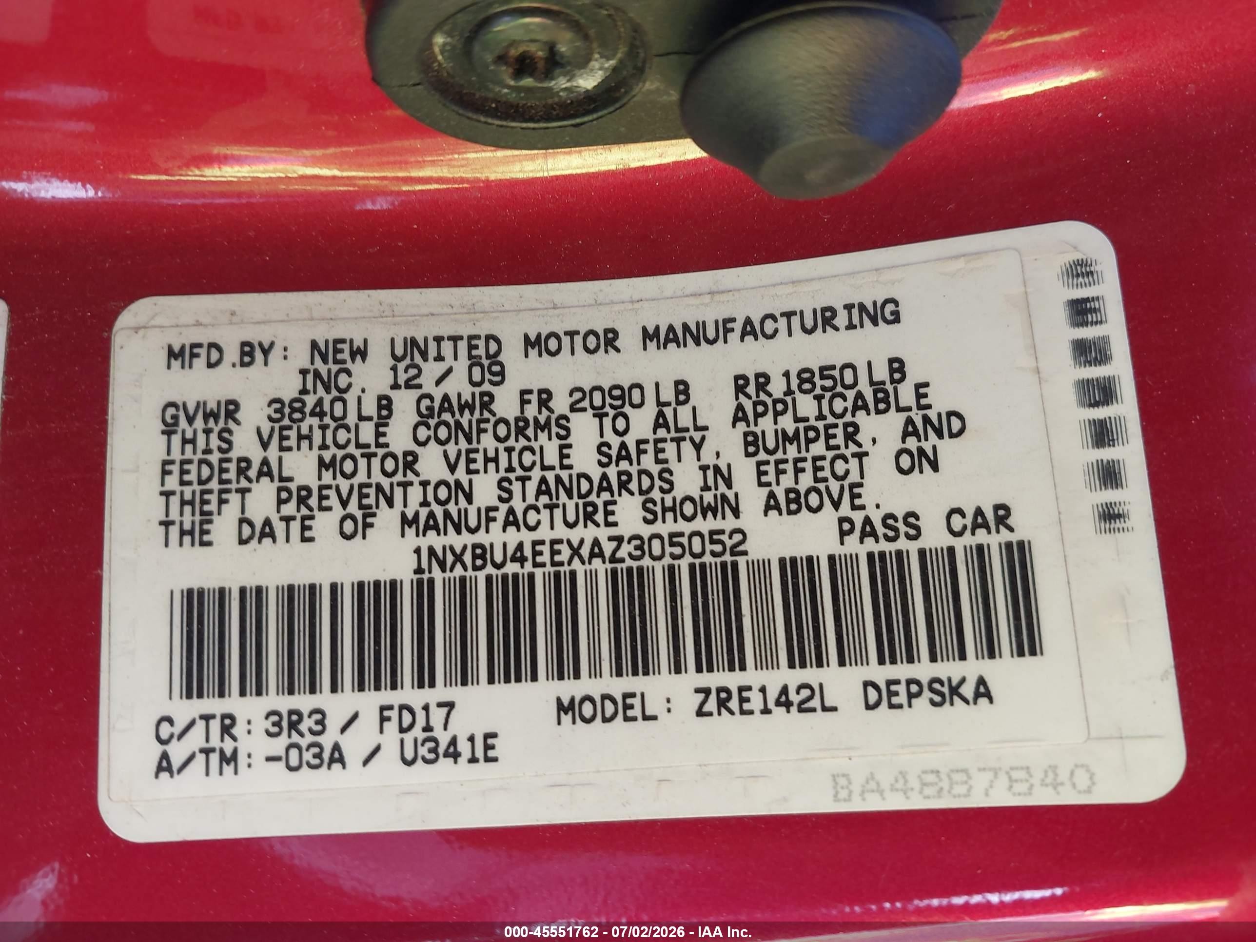 2010 Toyota Corolla S Red vin: 1NXBU4EEXAZ305052