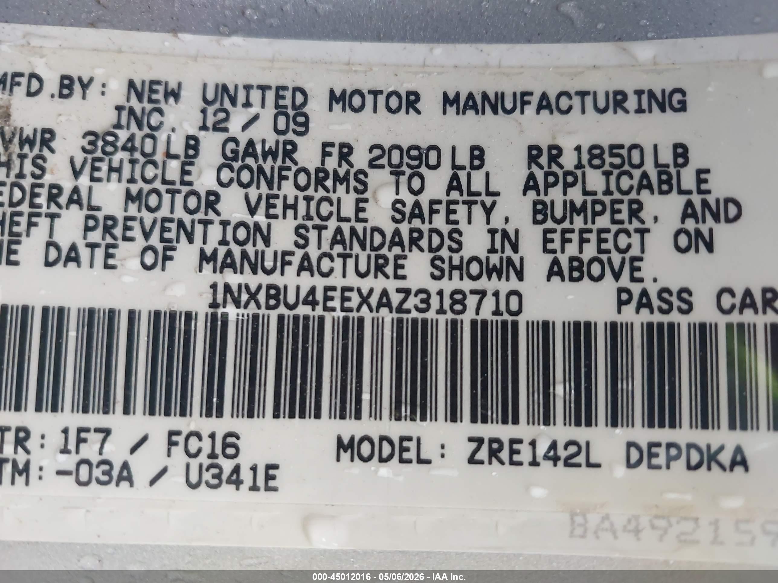 2010 Toyota Corolla Le Silver vin: 1NXBU4EEXAZ318710