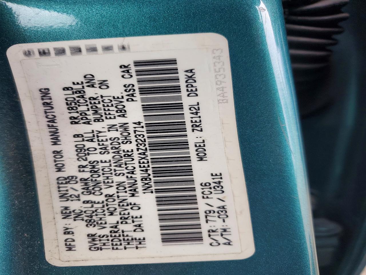 2010 Toyota Corolla Le Green vin: 1NXBU4EEXAZ323714