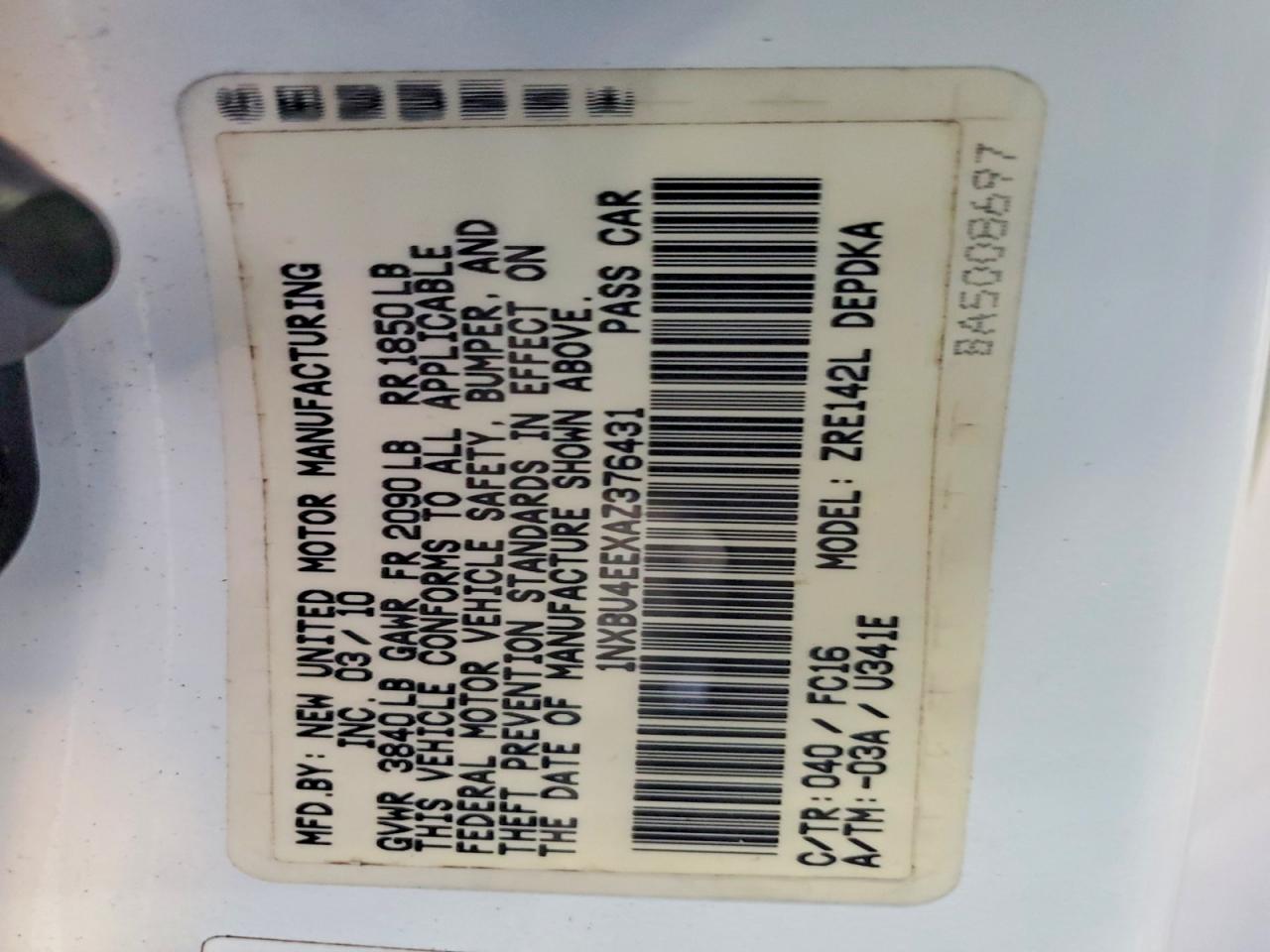 2010 Toyota Corolla Le White vin: 1NXBU4EEXAZ376431