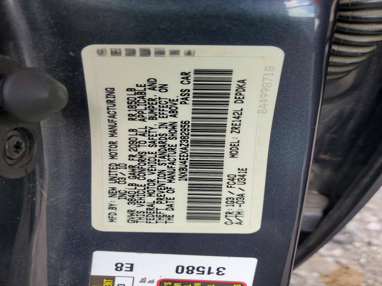 2010 Toyota Corolla Le Charcoal vin: 1NXBU4EEXAZ382956