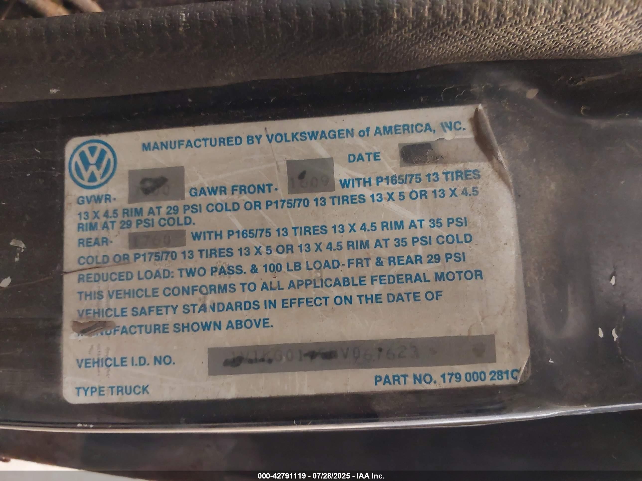 1981 Volkswagen Rabbit Truck Blue vin: 1V1KG0175BV067623