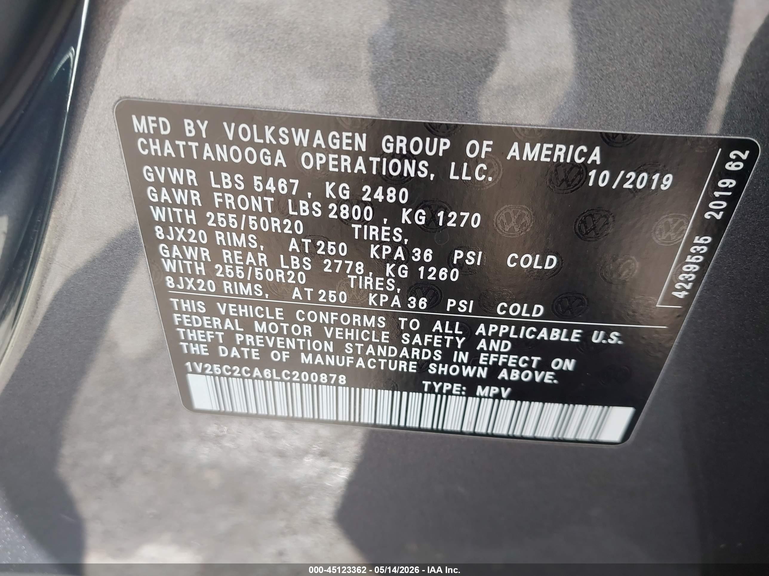 2020 Volkswagen Atlas Cross Sport 2.0t Se W/technology/2.0t Se W/technology R-line Gray vin: 1V25C2CA6LC200878