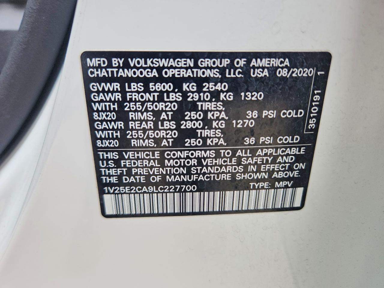 2020 Volkswagen Atlas Cross Sport Se White vin: 1V25E2CA9LC227700