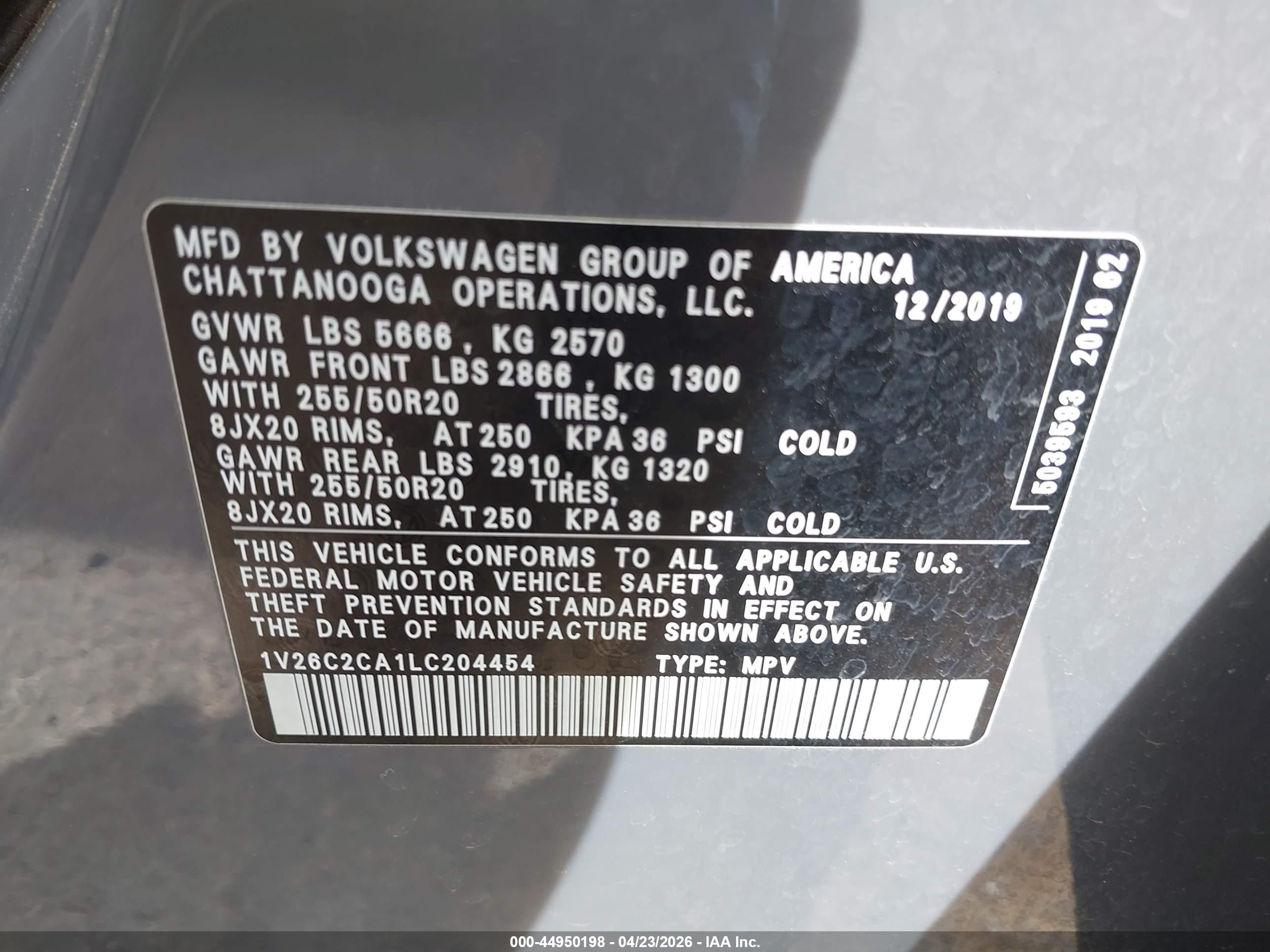 2020 Volkswagen Atlas Cross Sport 2.0t Se W/technology/2.0t Se W/technology R-line Gray vin: 1V26C2CA1LC204454