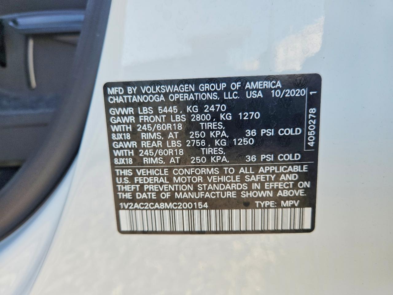 2021 Volkswagen Atlas Cross Sport S White vin: 1V2AC2CA8MC200154
