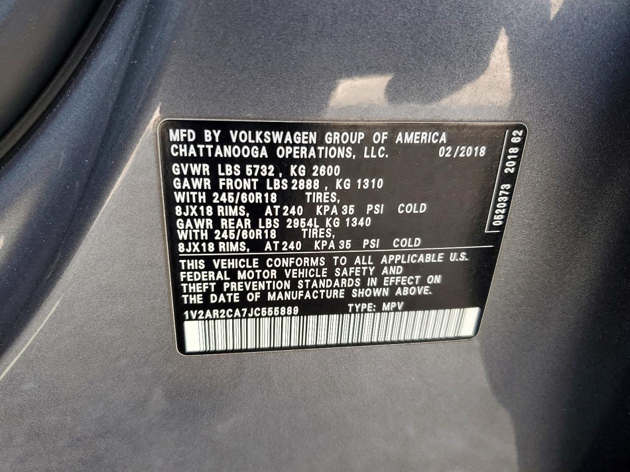 2018 Volkswagen Atlas S Gray vin: 1V2AR2CA7JC555889