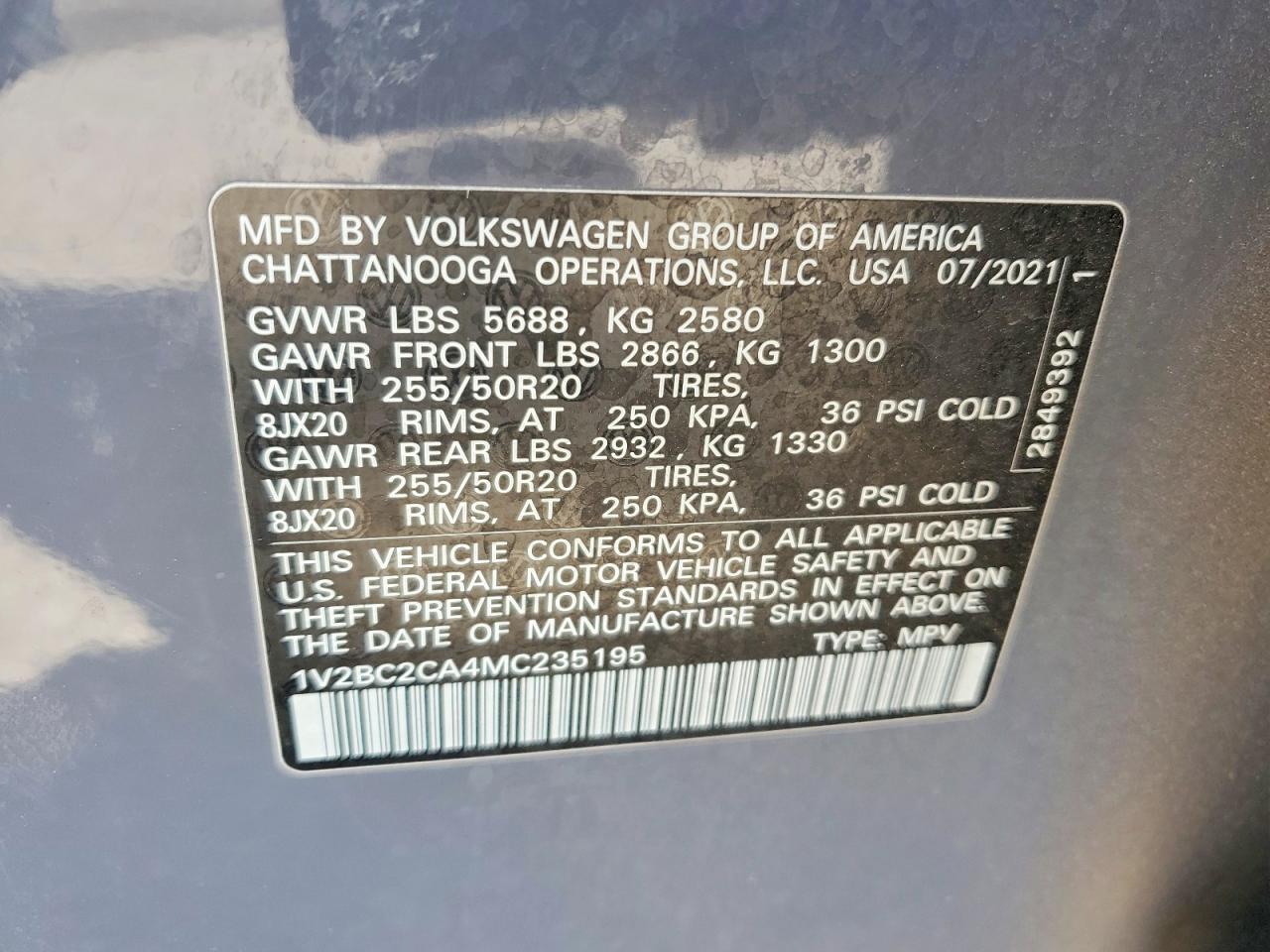 2021 Volkswagen Atlas Cross Sport Sel Gray vin: 1V2BC2CA4MC235195