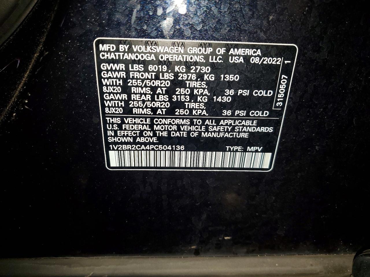 2023 Volkswagen Atlas Sel Black vin: 1V2BR2CA4PC504136