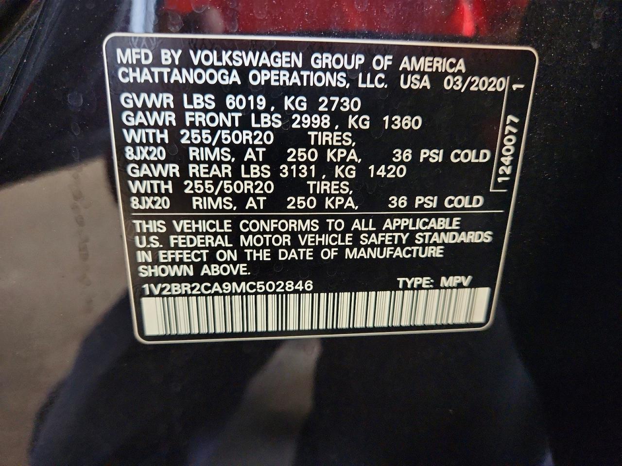2021 Volkswagen Atlas Sel Black vin: 1V2BR2CA9MC502846