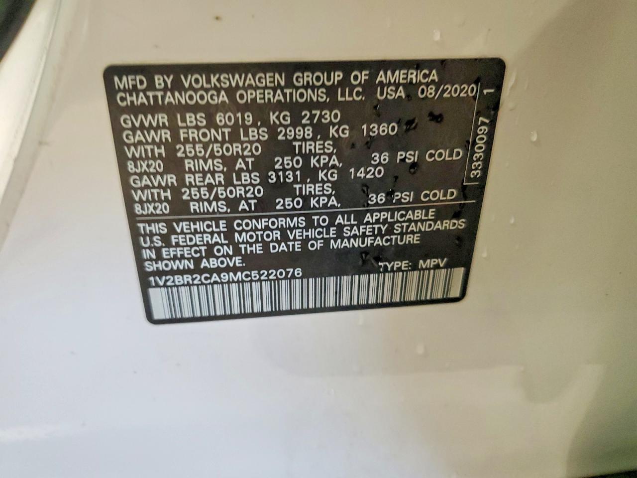 2021 Volkswagen Atlas Sel White vin: 1V2BR2CA9MC522076