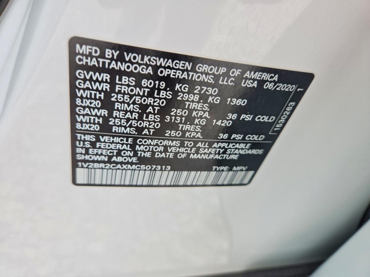 2021 Volkswagen Atlas Sel White vin: 1V2BR2CAXMC507313
