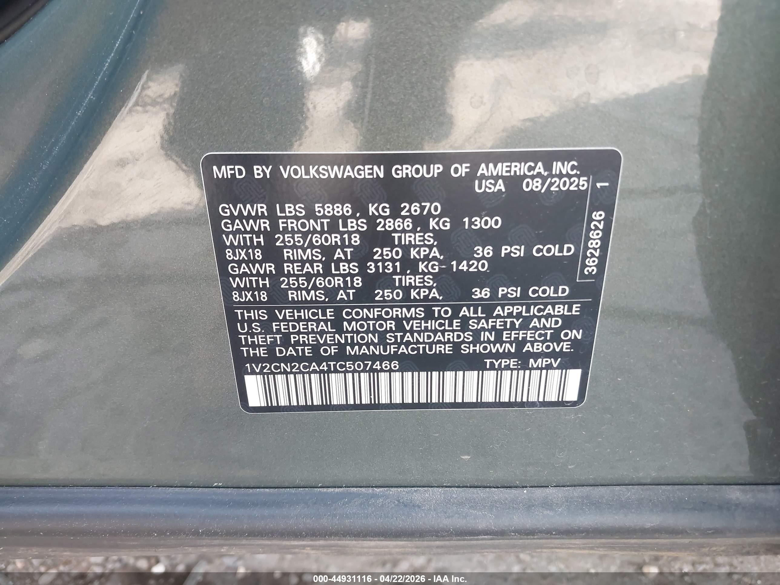 2026 Volkswagen Atlas Peak Edition Green vin: 1V2CN2CA4TC507466