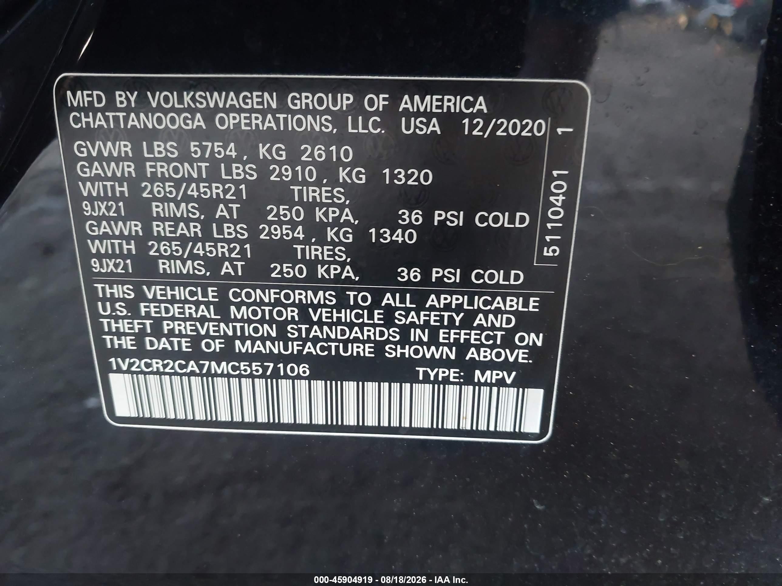 2021 Volkswagen Atlas 3.6l V6 Sel R-line Blue vin: 1V2CR2CA7MC557106