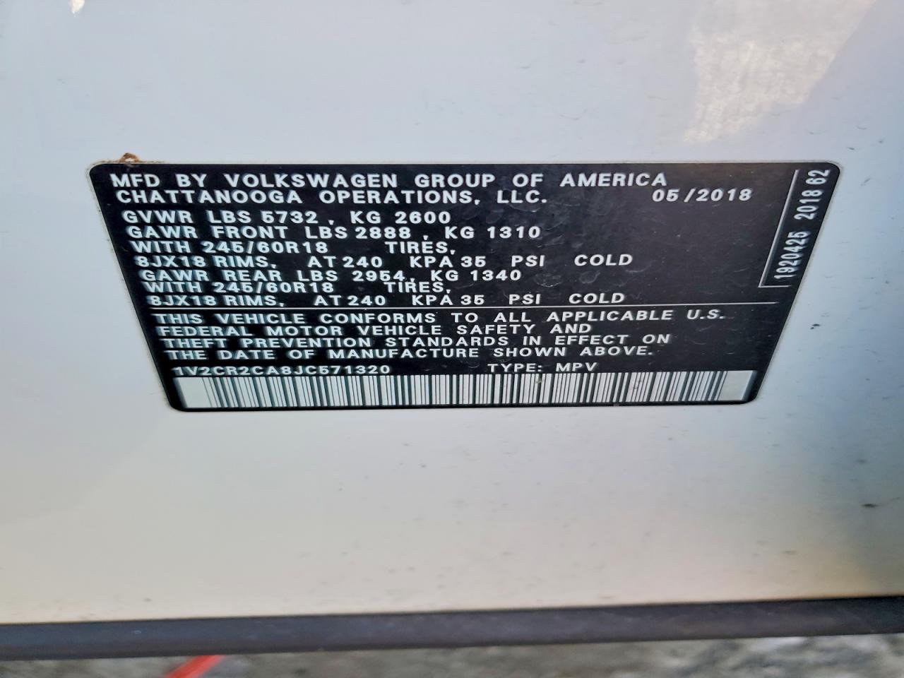 2018 Volkswagen Atlas Se White vin: 1V2CR2CA8JC571320