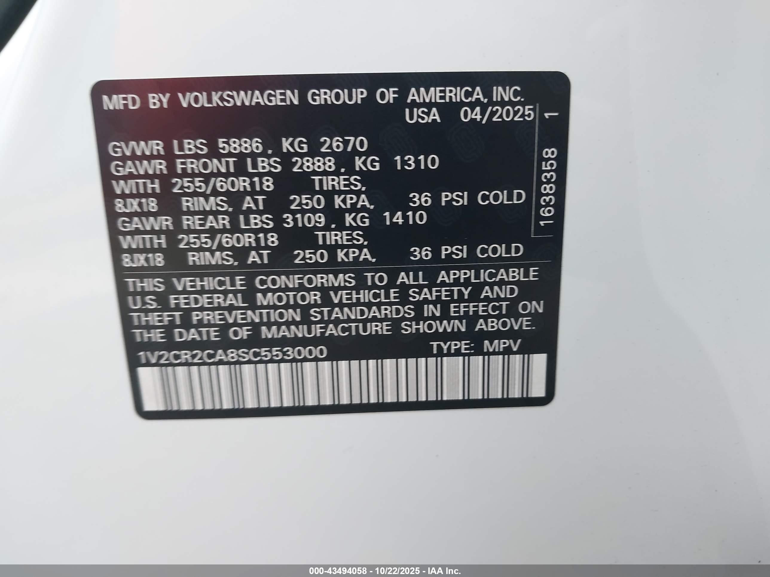 2025 Volkswagen Atlas 2.0t Peak Edition White vin: 1V2CR2CA8SC553000