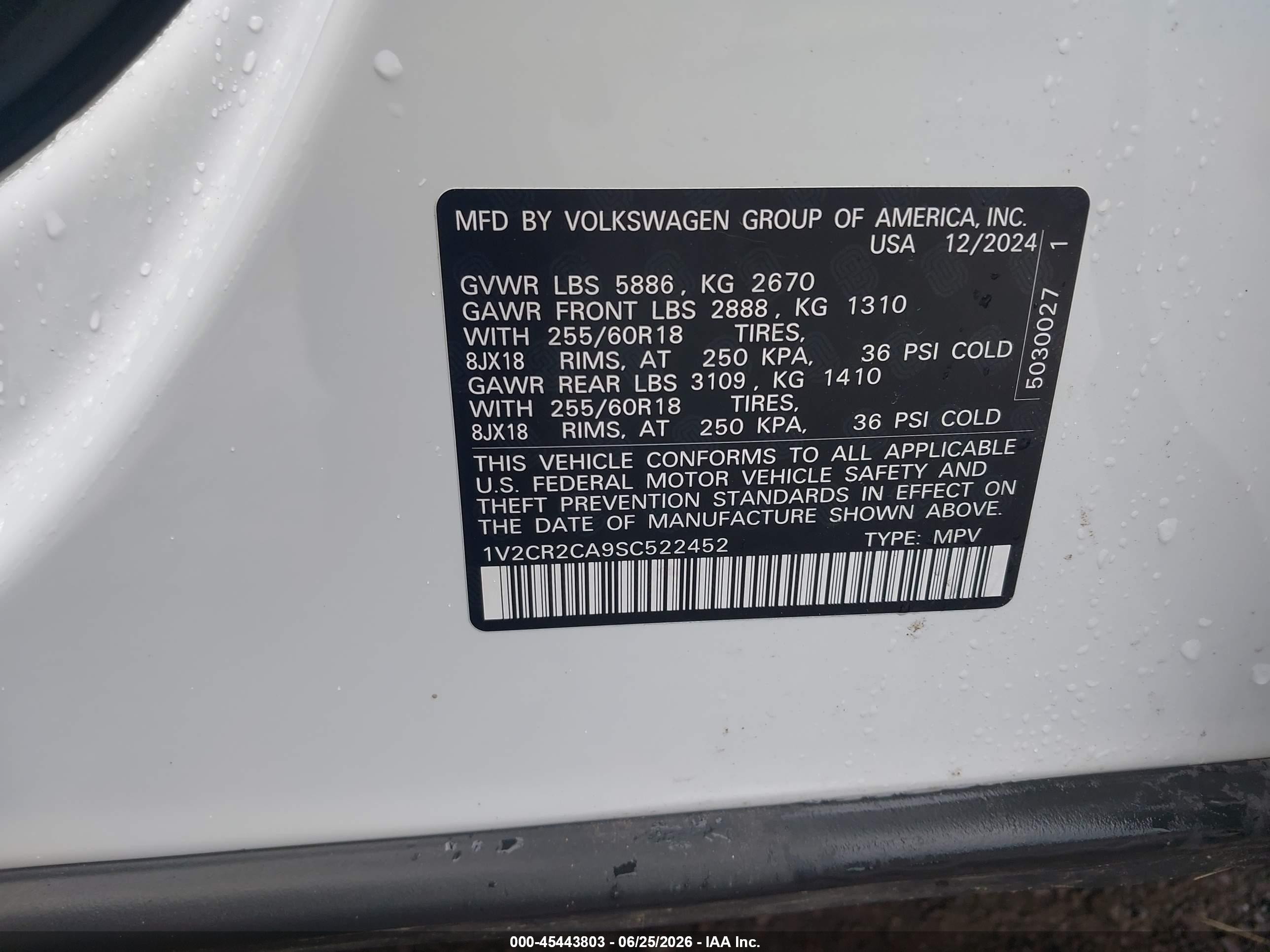 2025 Volkswagen Atlas 2.0t Peak Edition White vin: 1V2CR2CA9SC522452