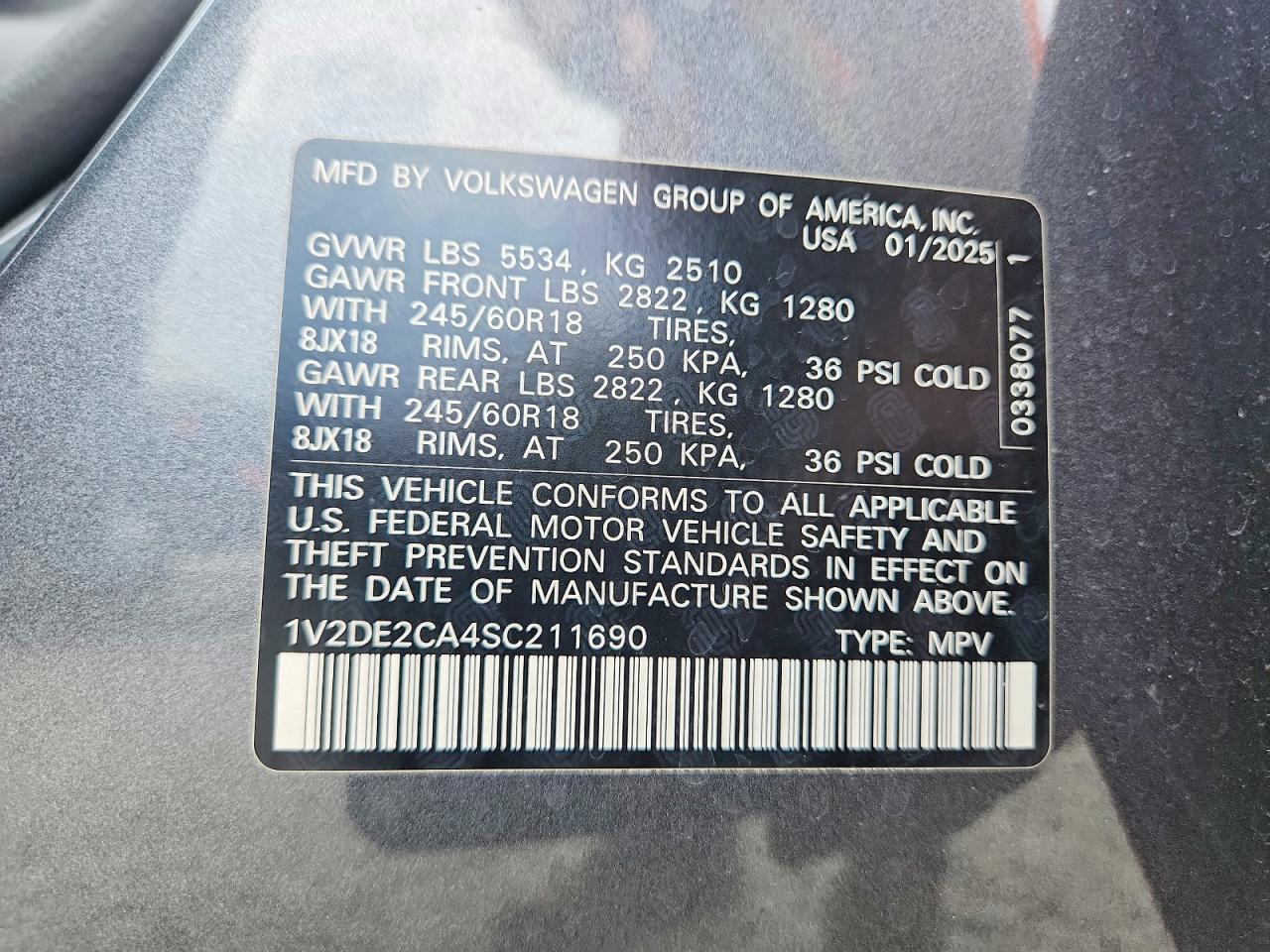 2025 Volkswagen Atlas Cross Sport Se Gray vin: 1V2DE2CA4SC211690