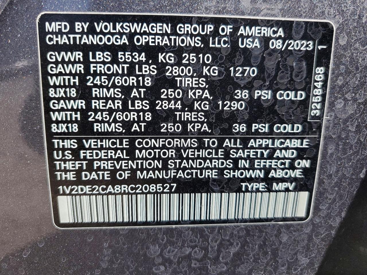 2024 Volkswagen Atlas Cross Sport Gray vin: 1V2DE2CA8RC208527