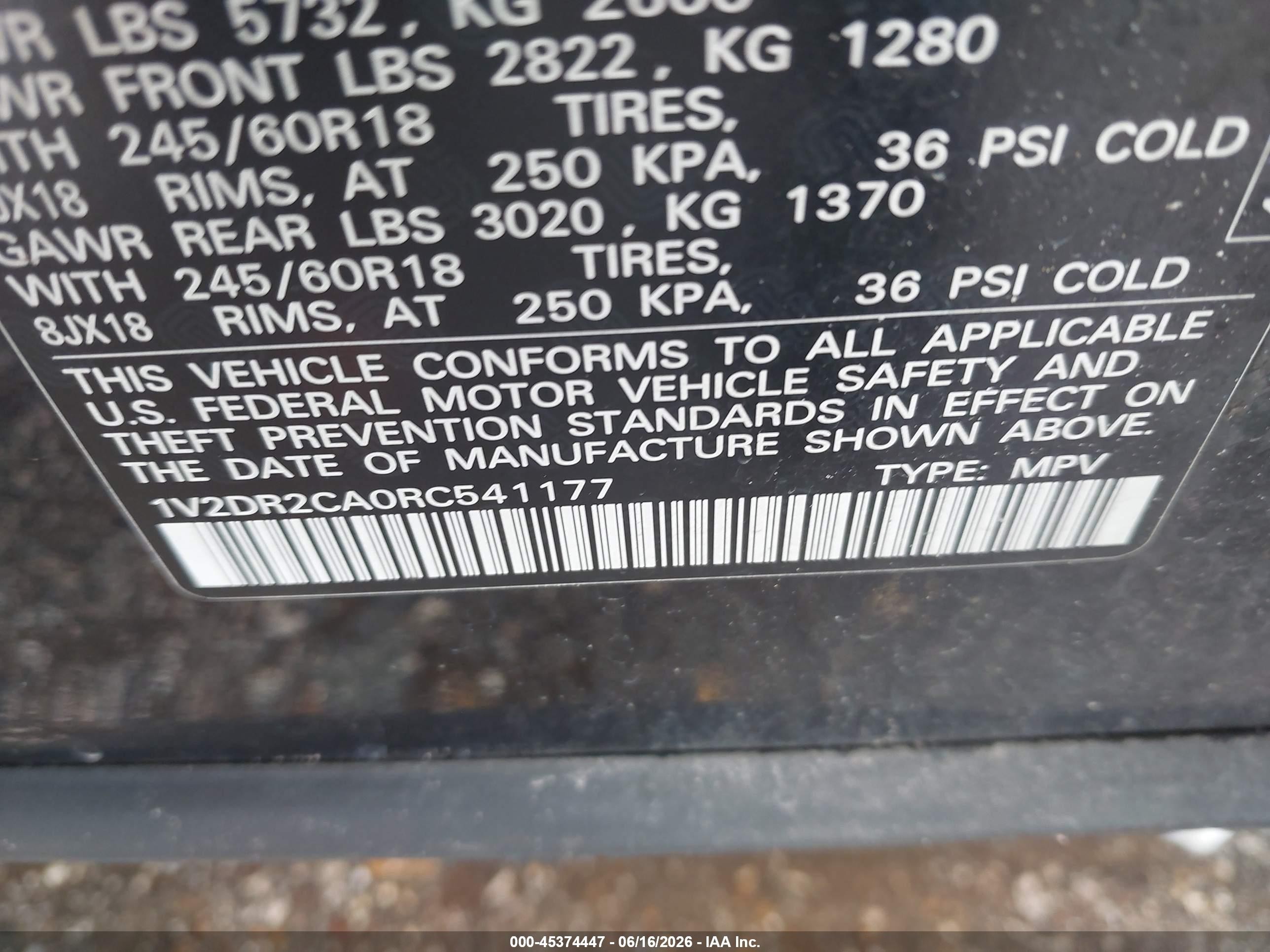 2024 Volkswagen Atlas 2.0t Se Black vin: 1V2DR2CA0RC541177