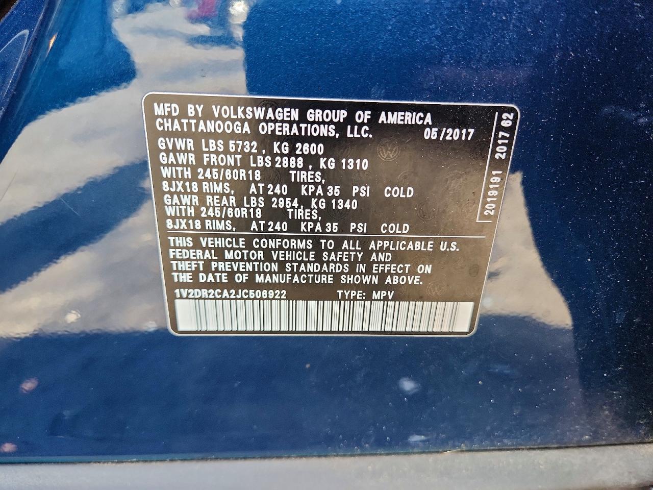 2018 Volkswagen Atlas Se Синий vin: 1V2DR2CA2JC506922