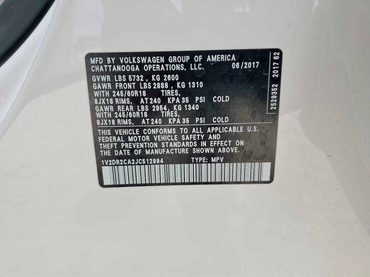 2018 Volkswagen Atlas Se White vin: 1V2DR2CA2JC512994
