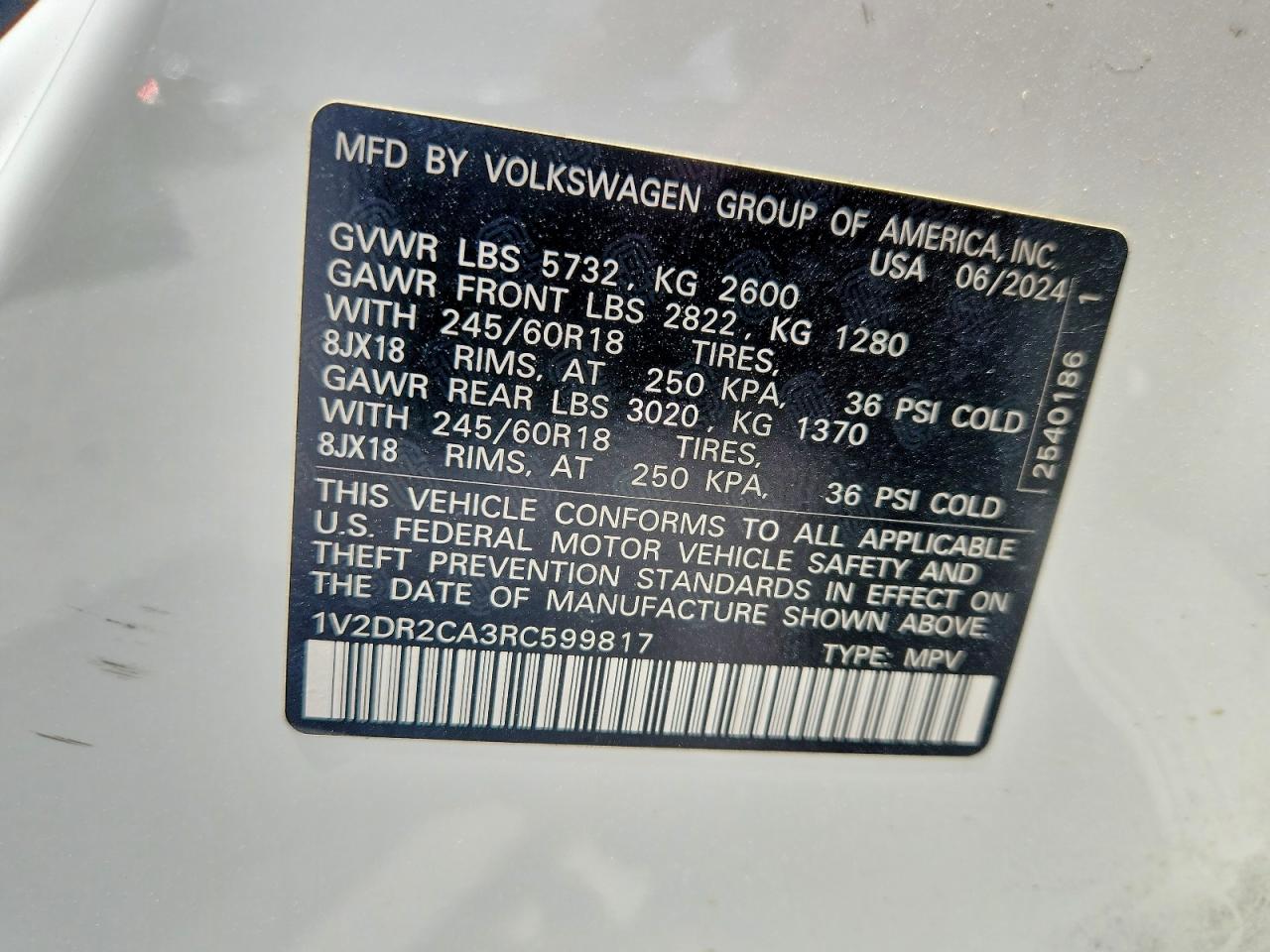 2024 Volkswagen Atlas Se Белый vin: 1V2DR2CA3RC599817