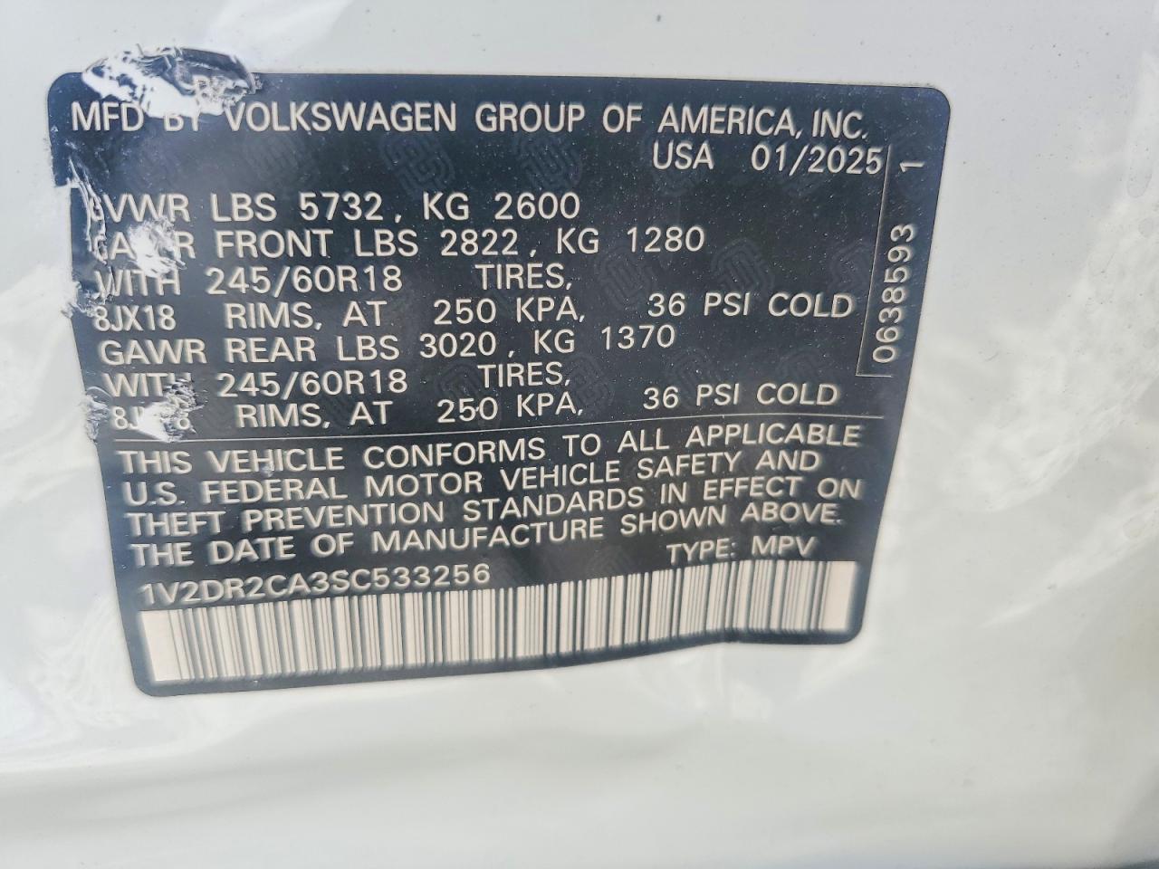 2025 Volkswagen Atlas Se White vin: 1V2DR2CA3SC533256