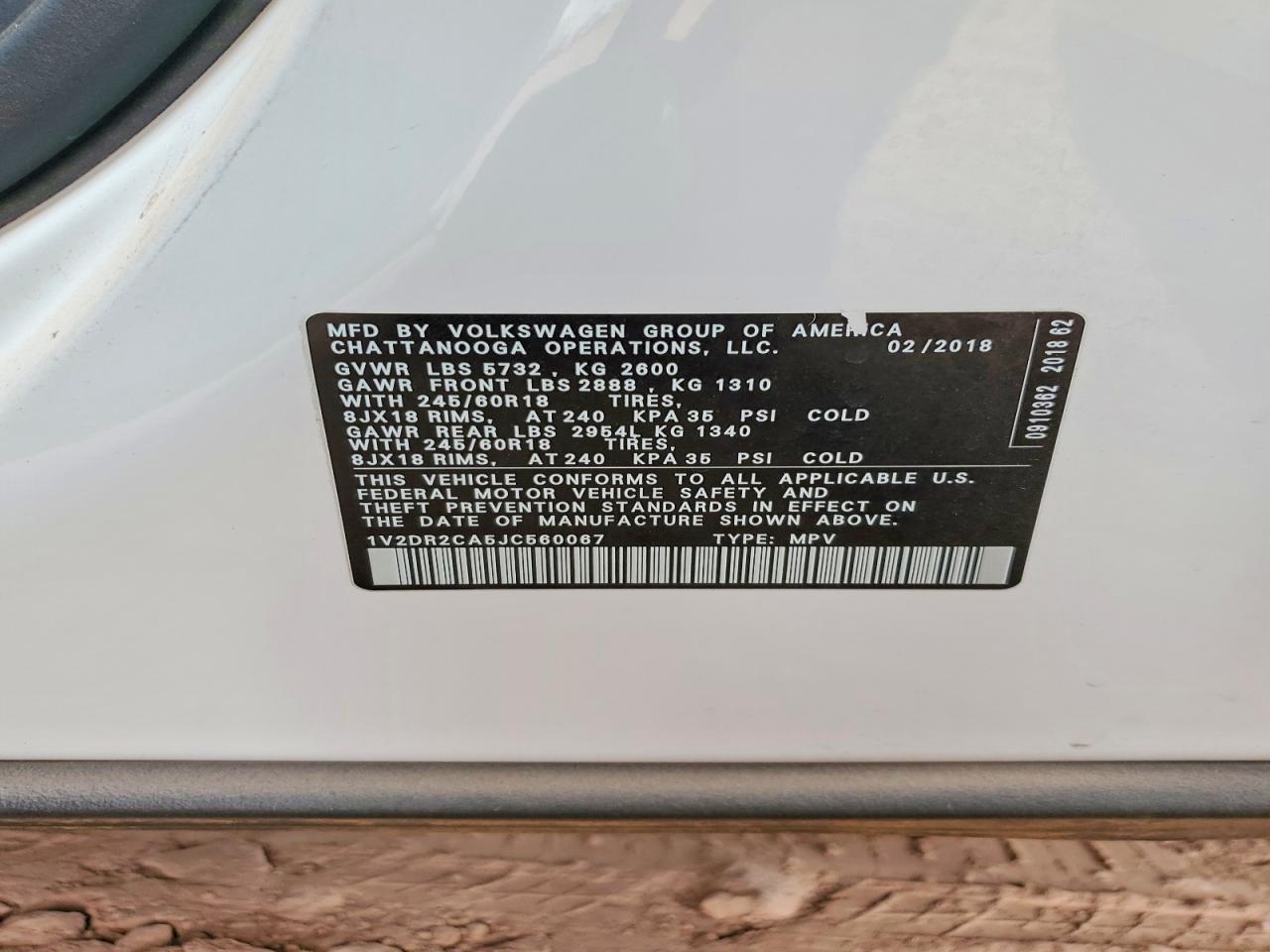 2018 Volkswagen Atlas Se White vin: 1V2DR2CA5JC560067