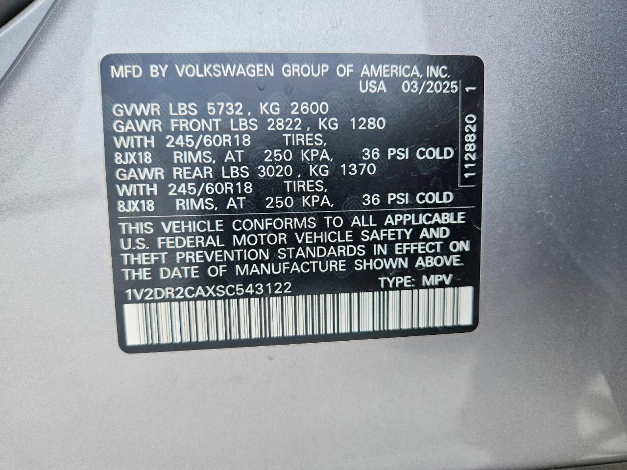 2025 Volkswagen Atlas Se Серебряный vin: 1V2DR2CAXSC543122