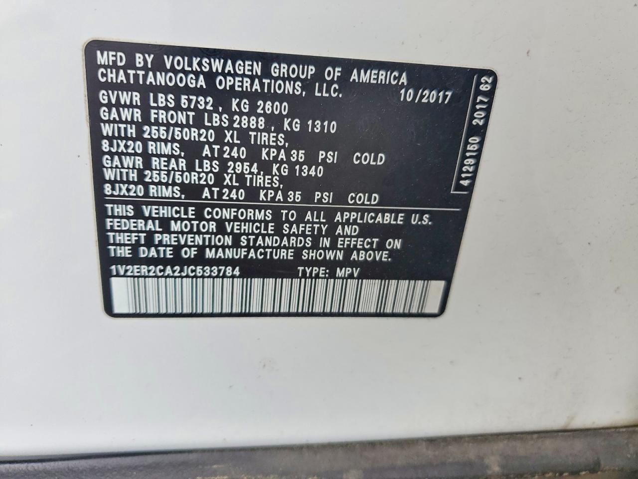 2018 Volkswagen Atlas Sel White vin: 1V2ER2CA2JC533784