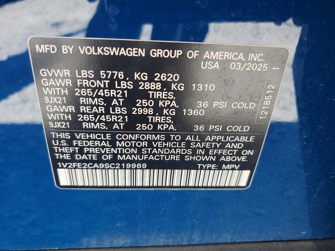 2025 Volkswagen Atlas Cross Sport Sel Premium R-line Blue vin: 1V2FE2CA9SC219969