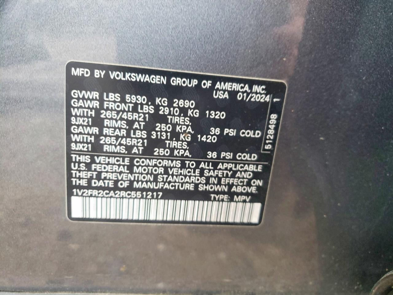 2024 Volkswagen Atlas Sel Premium R-line Gray vin: 1V2FR2CA2RC551217