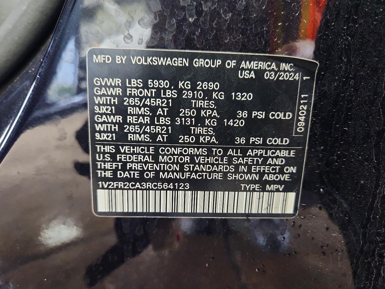 2024 Volkswagen Atlas Sel Premium R-line Black vin: 1V2FR2CA3RC564123