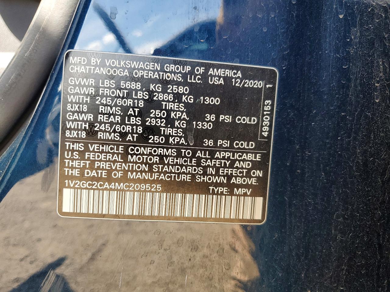 2021 Volkswagen Atlas Cross Sport S Blue vin: 1V2GC2CA4MC209525