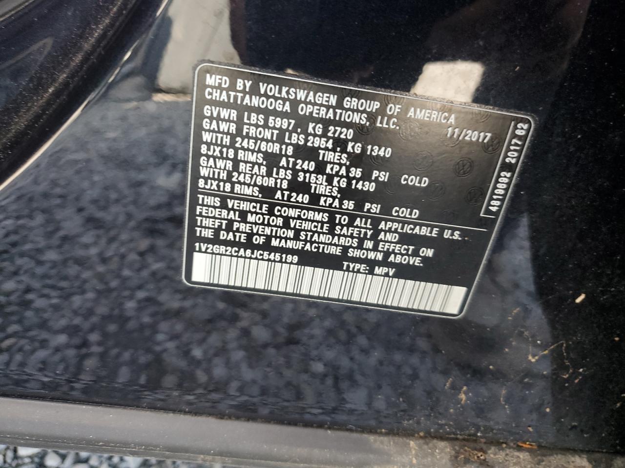 2018 Volkswagen Atlas S Black vin: 1V2GR2CA6JC545199
