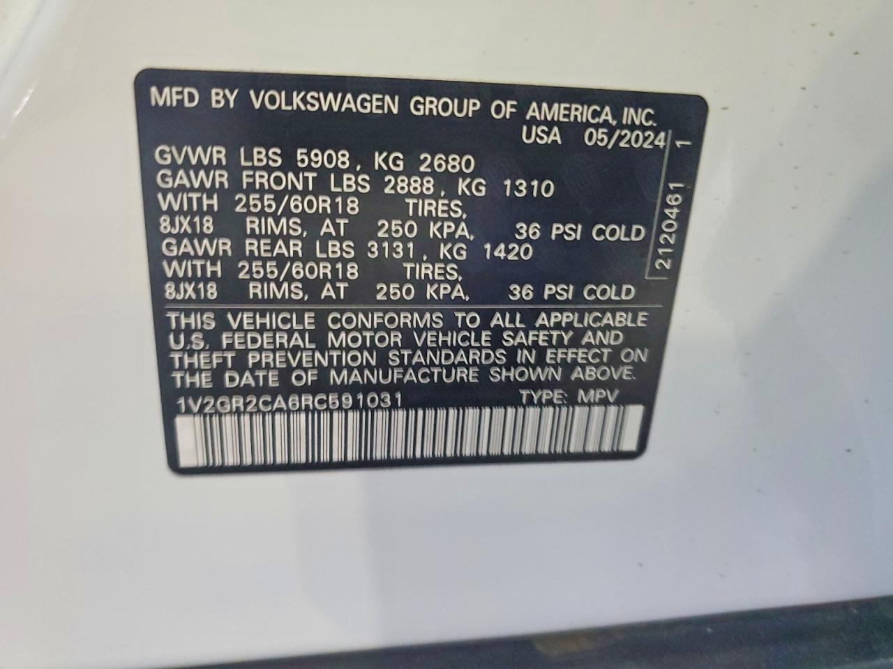 2024 Volkswagen Atlas Peak Edition Sel Белый vin: 1V2GR2CA6RC591031