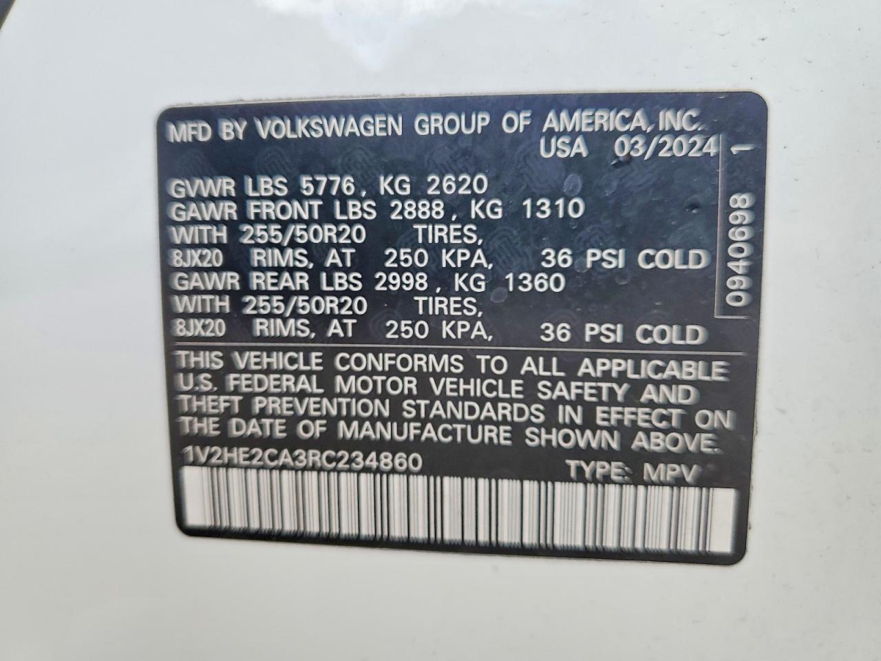 2024 Volkswagen Atlas Cross Sport Se Белый vin: 1V2HE2CA3RC234860