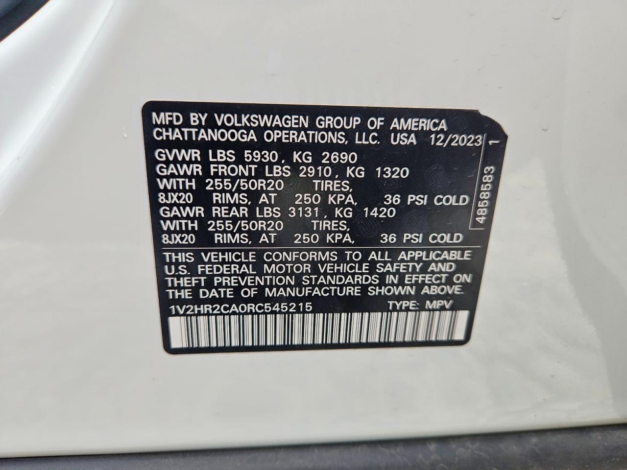 2024 Volkswagen Atlas Se White vin: 1V2HR2CA0RC545215