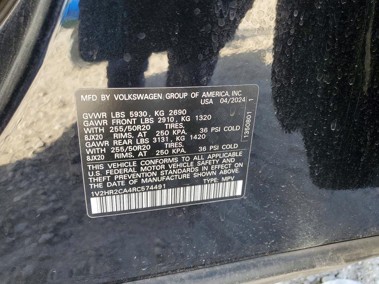 2024 Volkswagen Atlas Se Black vin: 1V2HR2CA4RC574491