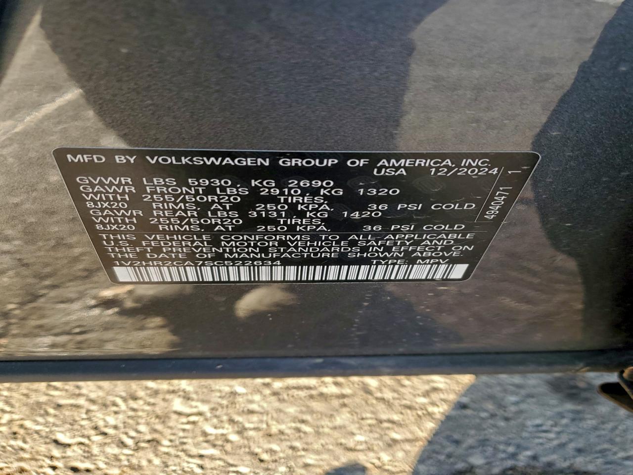 2025 Volkswagen Atlas Se Charcoal vin: 1V2HR2CA7SC522634