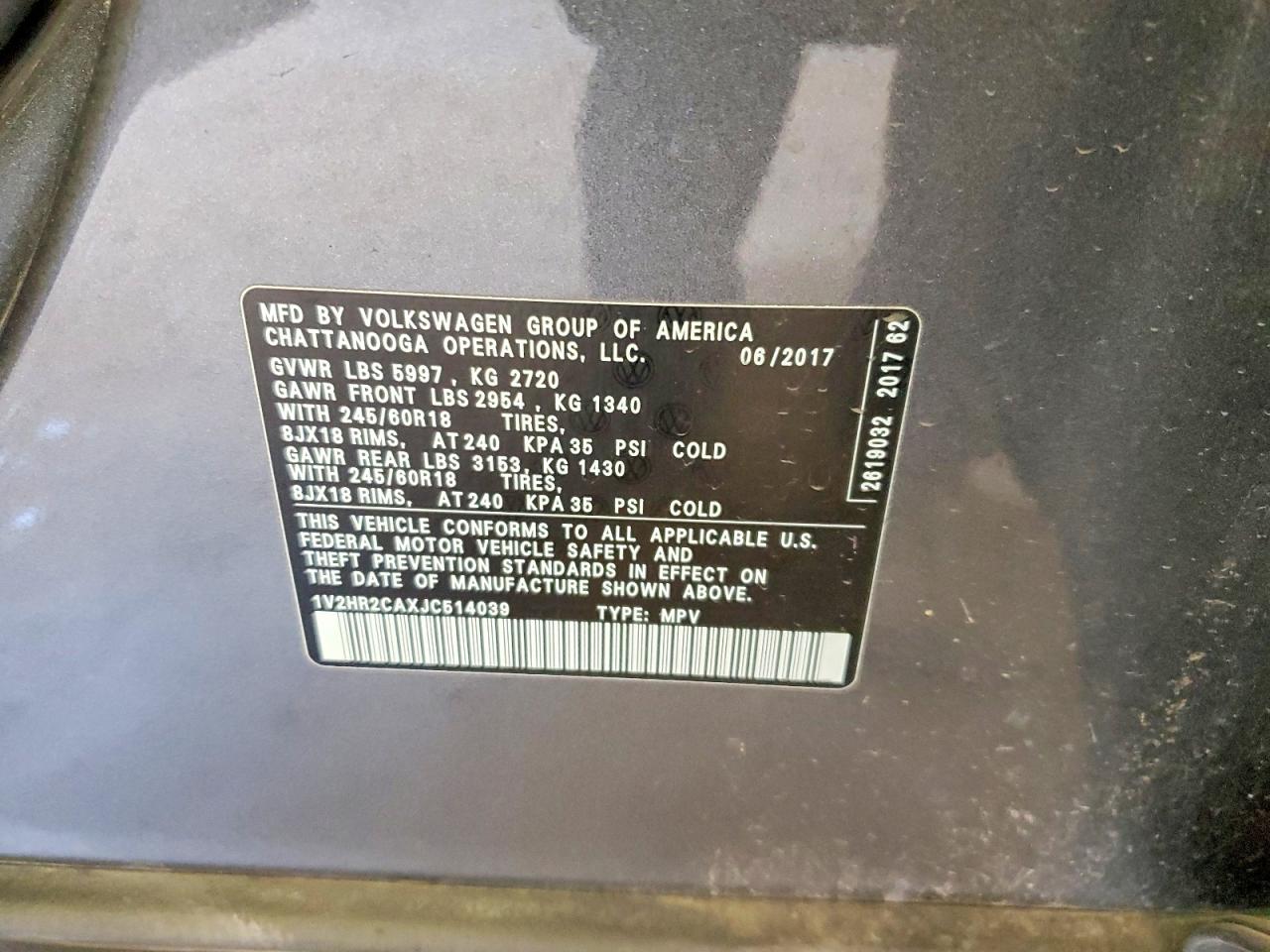 2018 Volkswagen Atlas Gray vin: 1V2HR2CAXJC514039