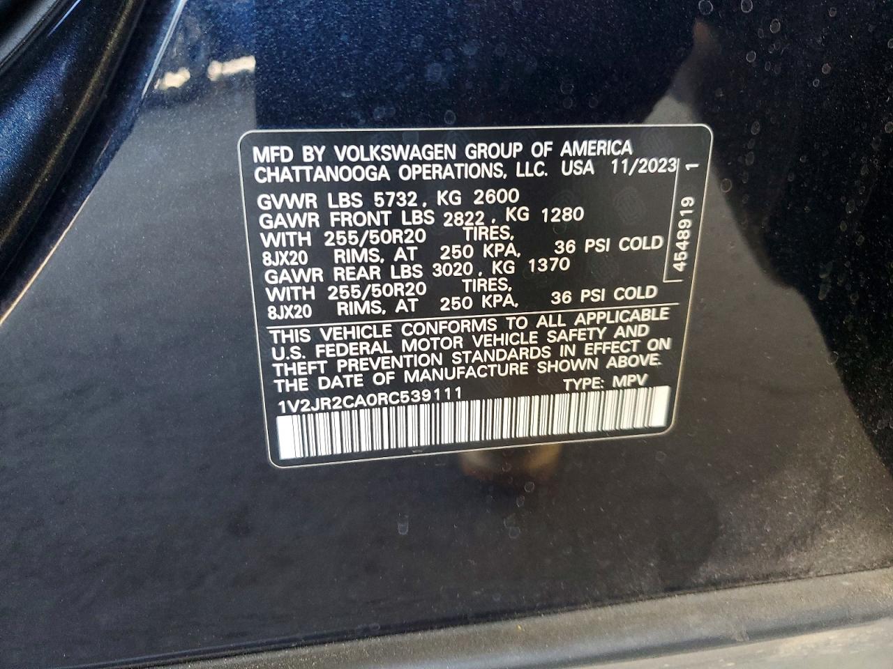 2024 Volkswagen Atlas Se Black vin: 1V2JR2CA0RC539111