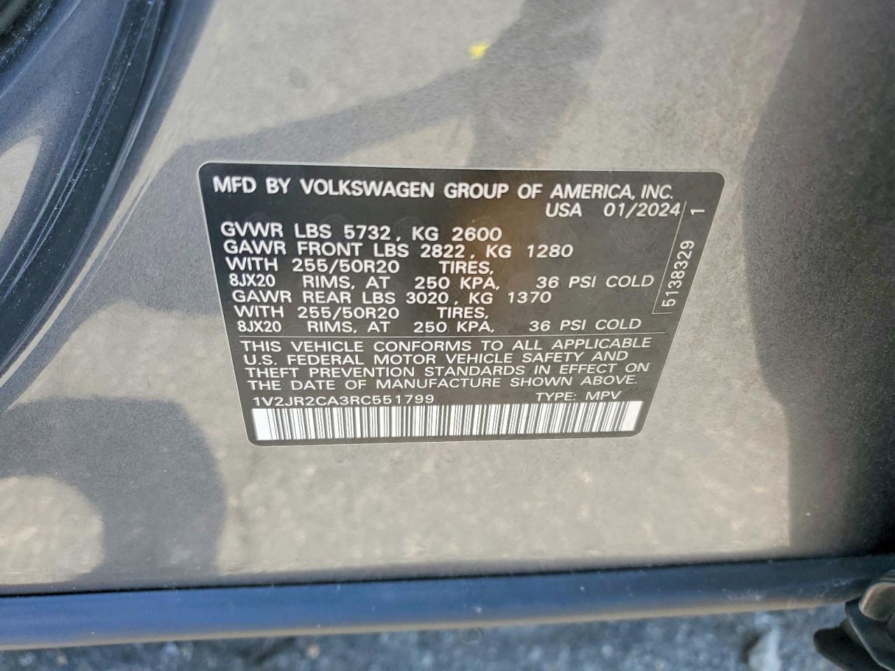 2024 Volkswagen Atlas Se Gray vin: 1V2JR2CA3RC551799
