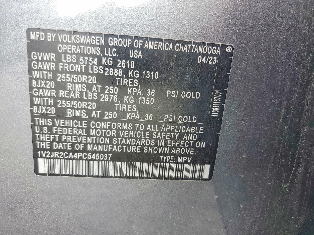 2023 Volkswagen Atlas Se Gray vin: 1V2JR2CA4PC545037