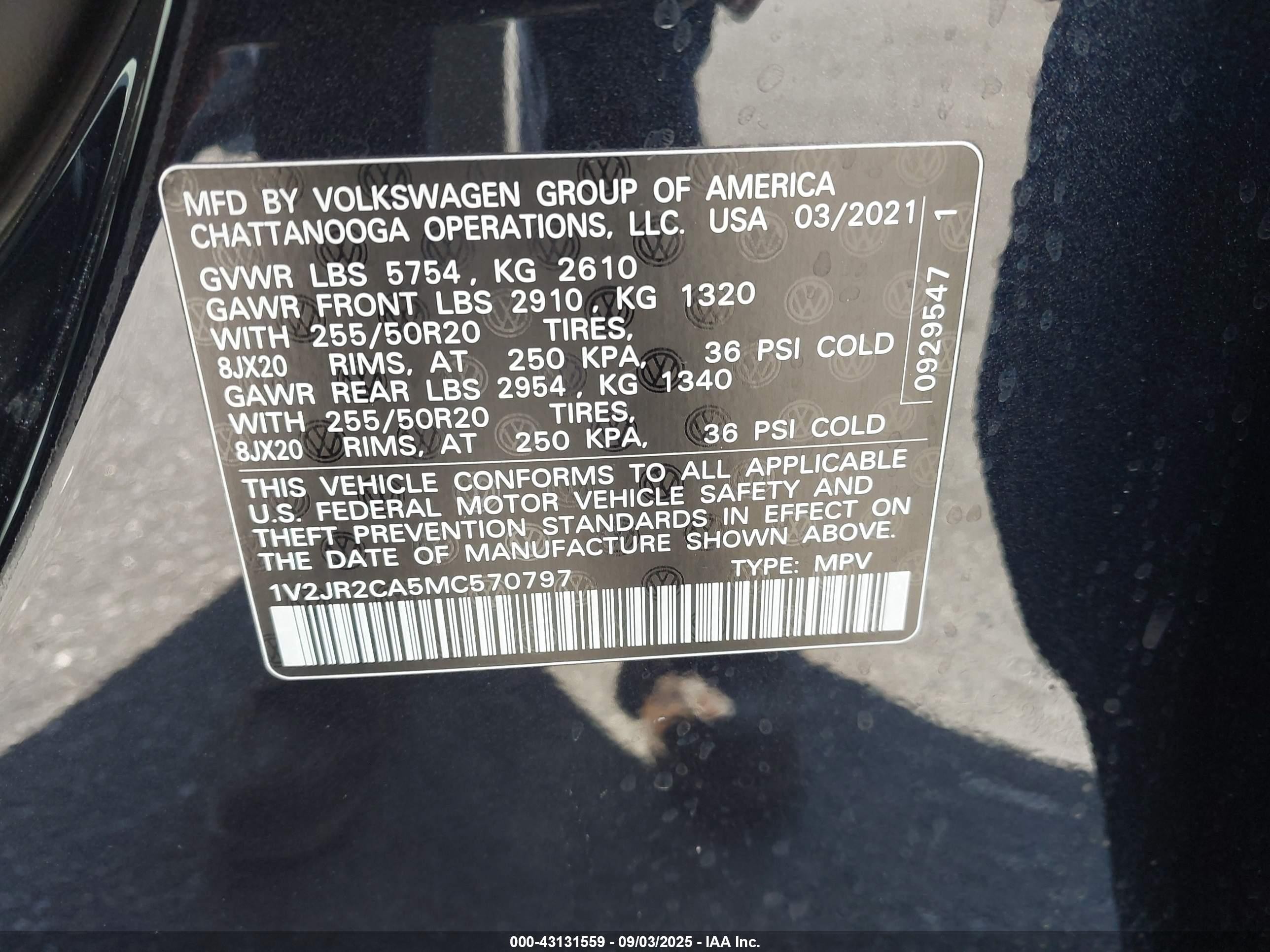 2021 Volkswagen Atlas 3.6l V6 Se W/technology Черный vin: 1V2JR2CA5MC570797