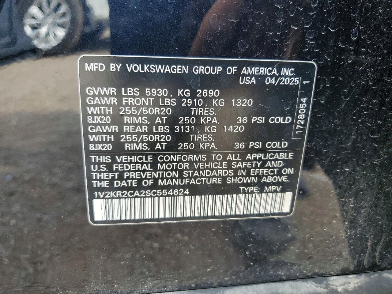 2025 Volkswagen Atlas Se Black vin: 1V2KR2CA2SC554624