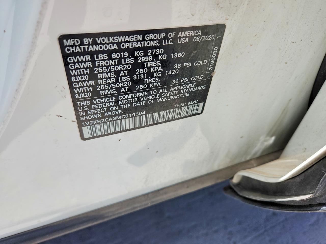 2021 Volkswagen Atlas Se White vin: 1V2KR2CA3MC519304