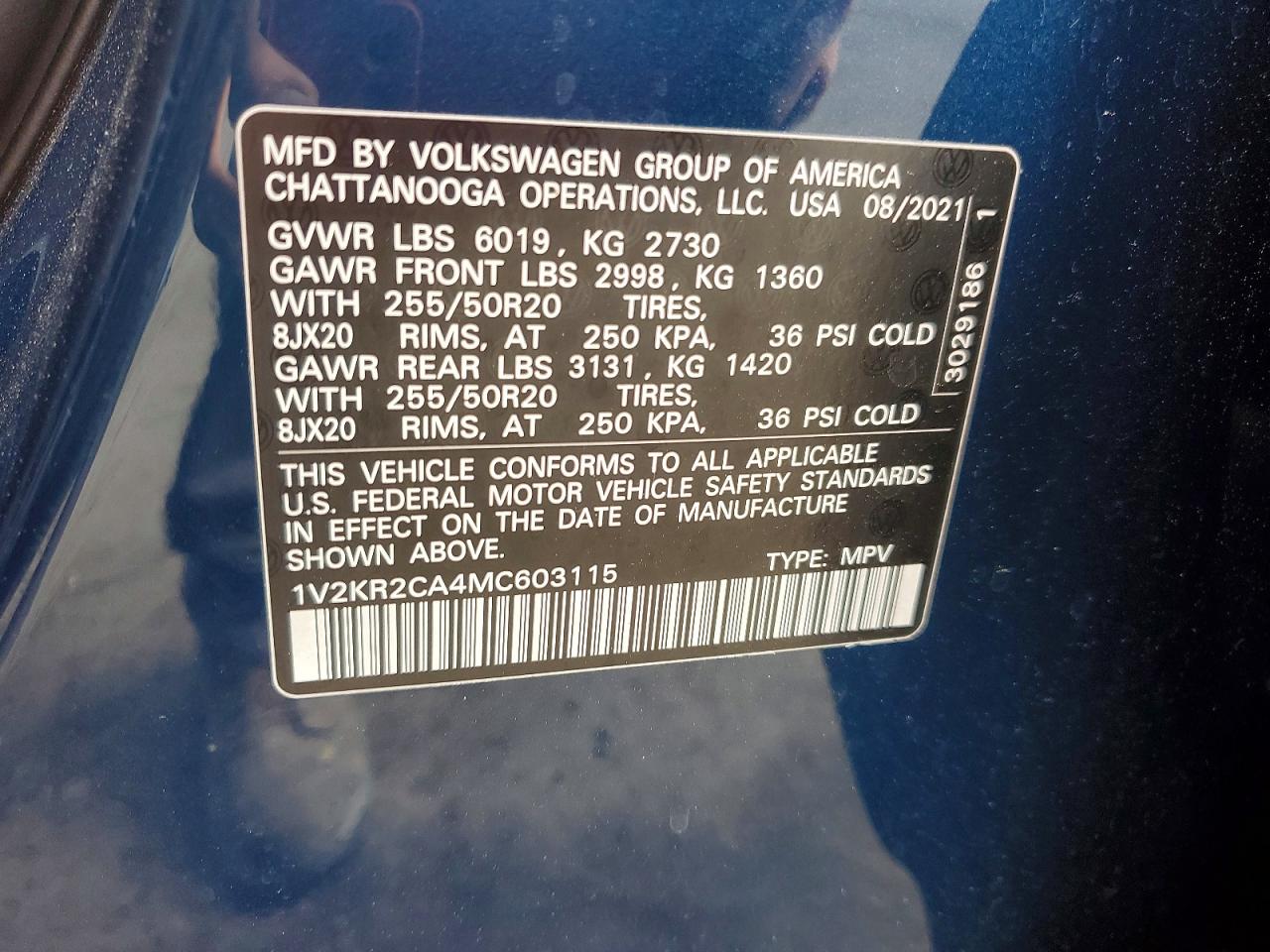 2021 Volkswagen Atlas Se Blue vin: 1V2KR2CA4MC603115