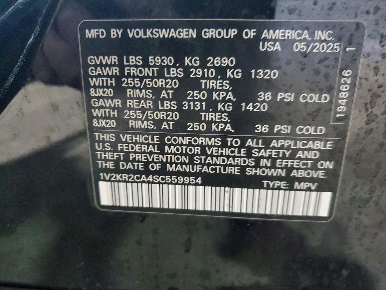 2025 Volkswagen Atlas Se Black vin: 1V2KR2CA4SC559954